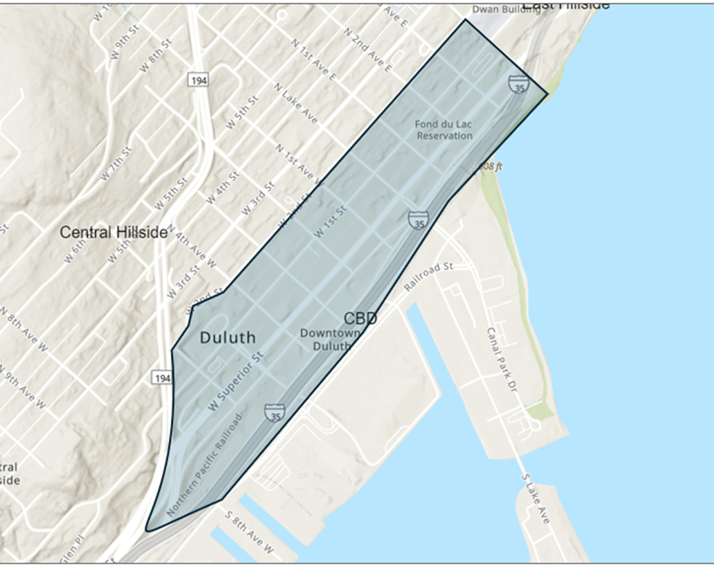 Map of the Duluth commercial historic district